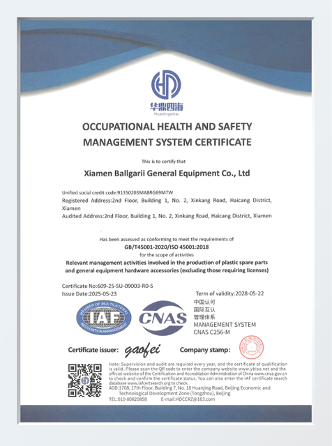 ISO45001 OCCUPATIONAL HEALTH AND SAFETY MANAGEMENT SYSTEM CERTIFICATE